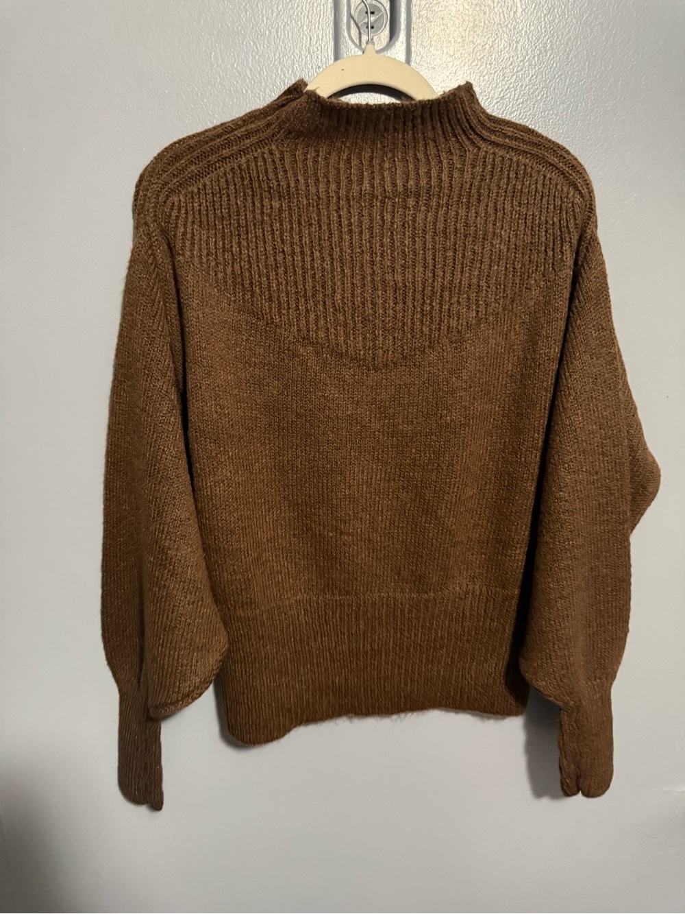 Zenana Brown Mock Neck Balloon Sleeve Cozy Knit Sweater - Cozy Fall Staple - Picture 5 of 5